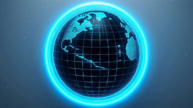 Globe with digital grid and blue ring