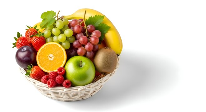 Fresh Fruit Basket Assortment: Berries, Grapes, Citrus, Kiwi, Banana, Apple