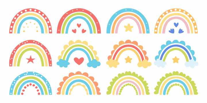 Colorful rainbow illustrations with star and heart motifs vector graphic