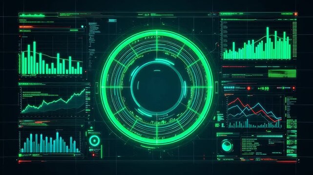 Futuristic digital dashboard with data charts
