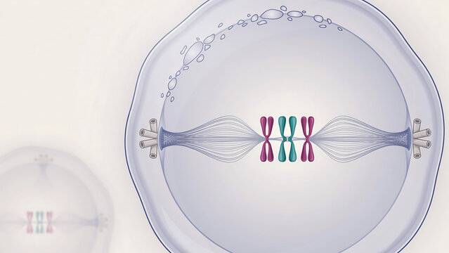 Cell division chromosomes in a translucent cell nucleus with DNA replication and chromosomes pairing and separating  genetic material exchange