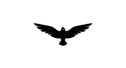Obraz premium A black silhouette of a bird flying with wings spread wide against white background