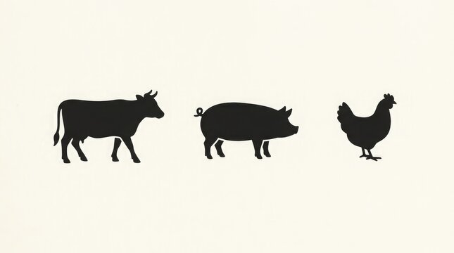 Three farm animal silhouettes standing side by side on plain background
