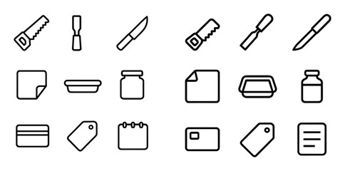 Obraz premium Line tools and equipment icon pack for home and office featuring saw, knife and jar