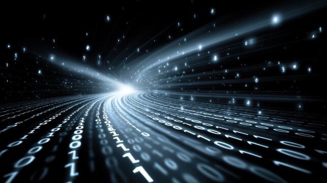Abstract Representation of Light and Binary Code Creating a Dynamic Digital Background for Technology and Data Concepts