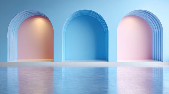Colorful Arched Backgrounds with Soft Lighting in Minimalist Setting for Artistic or Creative Projects