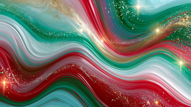 Christmas abstract paint splash with glossy festive waves and sparkling winter glow
