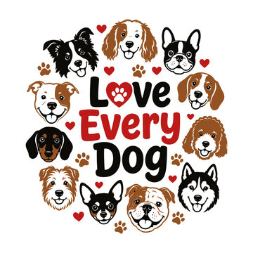 Love every dog cute assorted puppy breed faces graphic design with t shirt