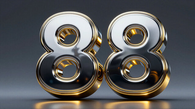 Bold 3D Metallic Number 88 with Gold Accents Luxury Numerical Typography