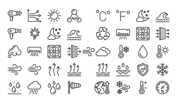 Air Weather and Climate Icons Set 64x64 Pixel Perfect Editable Stroke Vector Collection