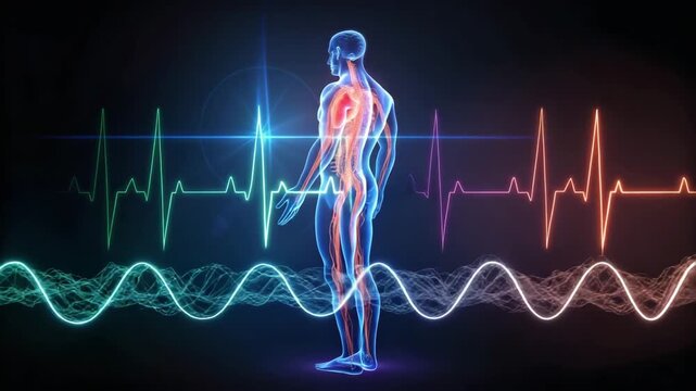 Human Body Anatomy with EKG Heartbeat Waveform Animation