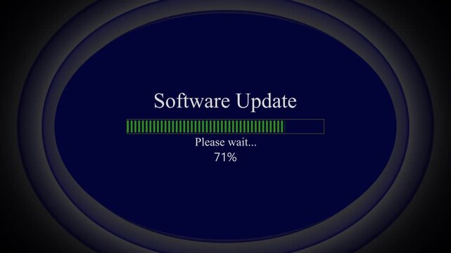 Software Update Icon Animation on Black Background. System Upgrade and Installation Progress Concept. Updating Software Process with Progress Bar and Completion Notification. 4K Videos..!!