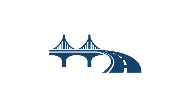 A simple blue icon of a suspension bridge with a road leading away