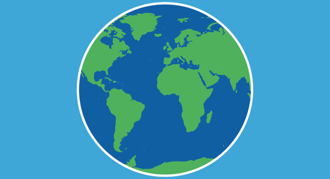 Simplified depiction of the Earth showcasing continents and oceans against a blue backdrop