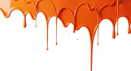 Fototapeta premium Orange paint drips on white background