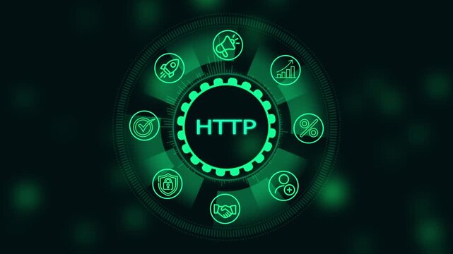 Http protocol digital interface hud animation with business and technology web development internet protocol