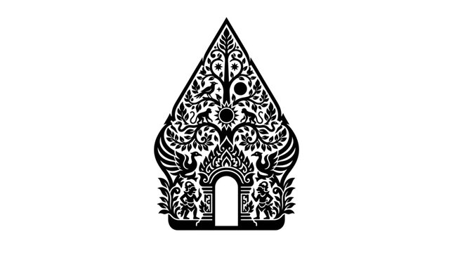Javanese Wayang Kulit Shadow Puppet Silhouette with Ornate Details