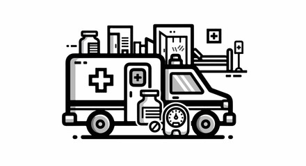 Fototapeta premium Emergency Medical Vehicle City Scene.