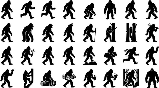 set of vector bigfoot silhouette
