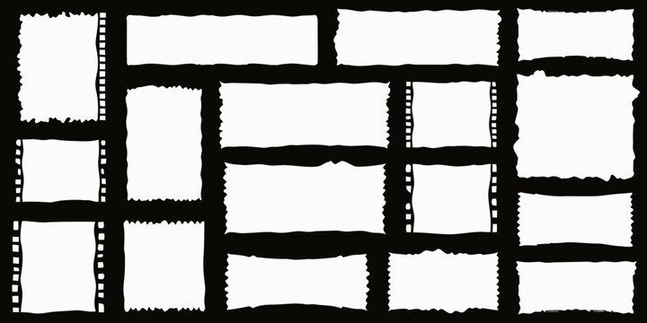 Torn Paper Frames With Perforated Edges Black And White Silhouette