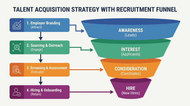 Talent Acquisition Strategy With Recruitment Funnel Diagram
