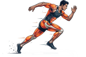Obraz premium Biomechanical presentation of a male track racer displaying muscular definition during intense high velocity sprinting exercise