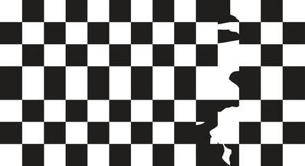Obraz premium Classic black and white checkerboard pattern featuring a jagged torn section on the right side for a creative graphic design effect.