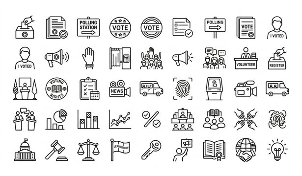 Election Voting Democracy Editable Stroke Thin Line Icons 64x64 Vector Pack
