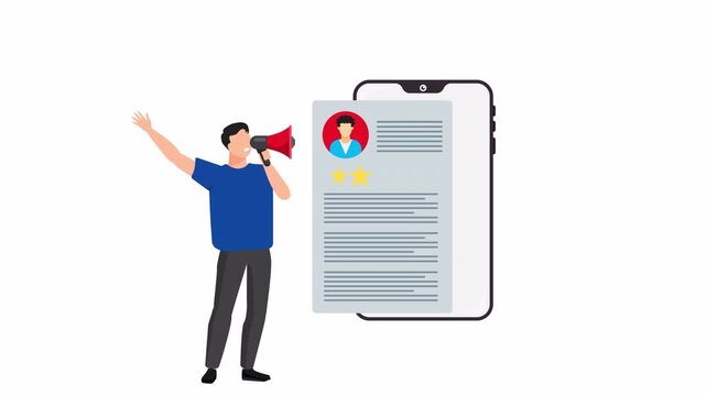 Animation of HR manager searches for potential job candidates and analyzing curriculum vitae. Job recruitment process concept. 
