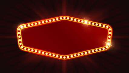 Retro Marquee Light Sign Frame with Glowing Bulbs Vintage Theater Banner Template Vector Illustration © Jer