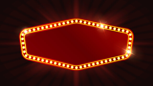 Retro Marquee Light Sign Frame with Glowing Bulbs Vintage Theater Banner Template Vector Illustration