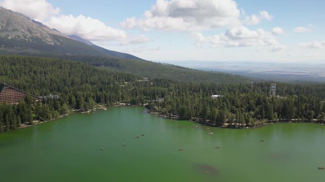 Aerial View of &Scaron;trbsk&eacute; Pleso Mountain Lake and Scenic High Tatras Landscape in Slovakia