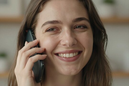Young Woman As Main Subject Positioned In Close With Face Taking Of Frame From Top To Bottom Cheerful Smiling Broadly Reveals Teeth Suggesting