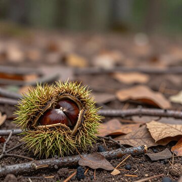 Japanese chestnut kuri on forest floor