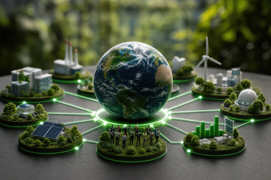 Global network earth sustainability renewable energy green technology clean energy climate change connected city circular economy environmental planning