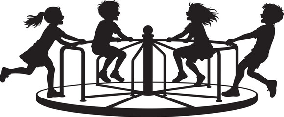 Silhouette vector of happy children spinning on playground carousel merry go round © Sumbal