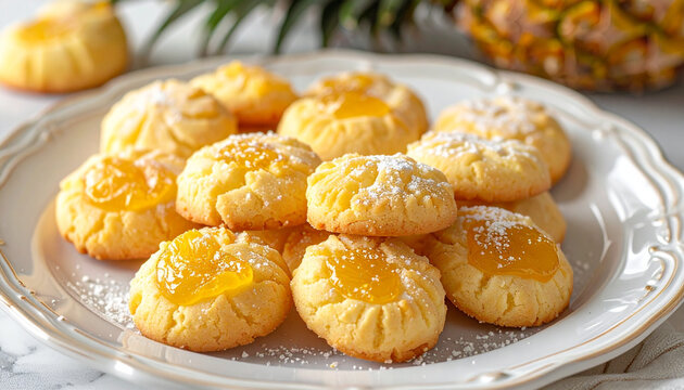 Homemade Pineapple Jam Thumbprint Cookies with Powdered Sugar