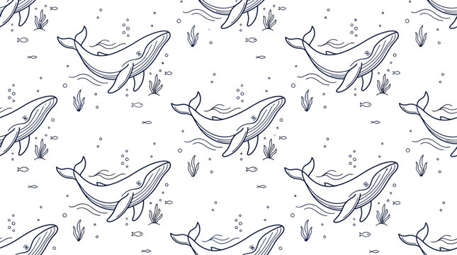 Whale seamless pattern doodle art