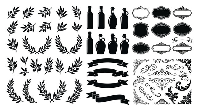 Collection of various black graphic shapes.