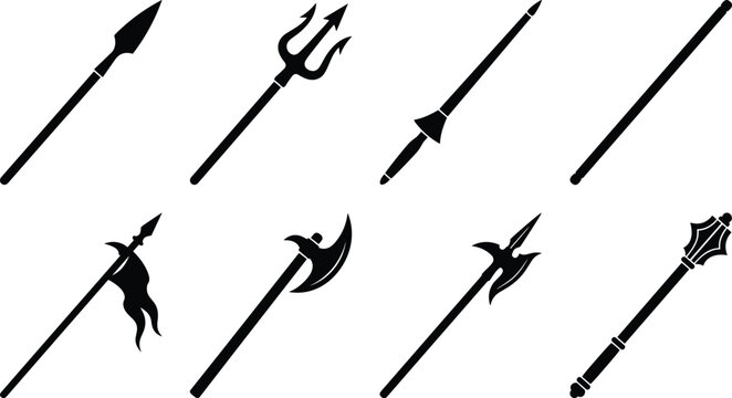 Medieval Polearm and Melee Weapon Silhouette Vector Set for Historic and Fantasy Gaming Designs