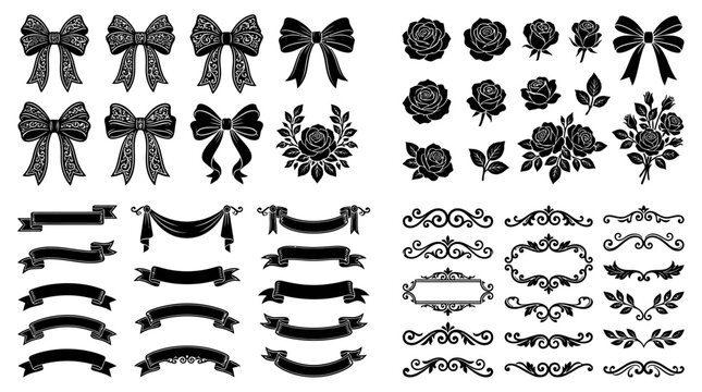 Black Decorative Bows and Floral Shapes.