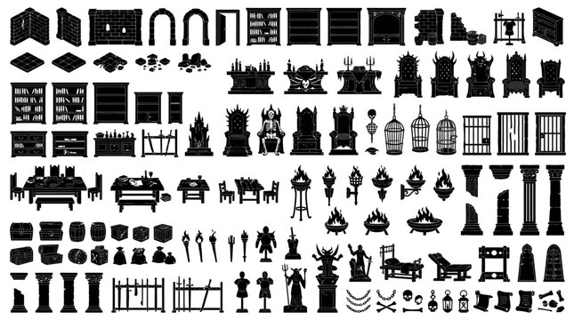 Collection of various black icons.