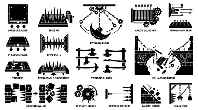 Industrial mechanical engineering tools icons.