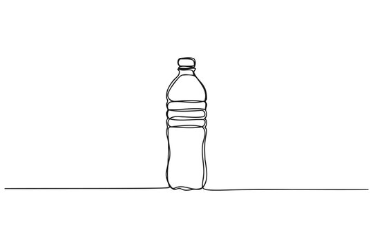 Continuous single line drawing of plastic water bottle with minimalist continuous illustration beverage container refreshment recyclable isolated transparent minimalism fluidity creative