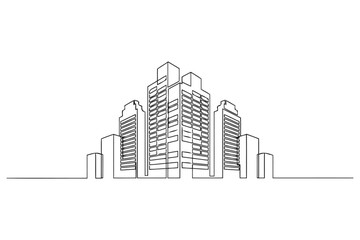 Obraz premium Continuous single line drawing of tall modern cityscape architecture skyscrapers office buildings with skyscraper architecture building minimalist continuous downtown metropolis construction
