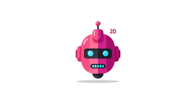 A modern 2D cartoon illustration of a friendly pink robot character in a minimalist style
