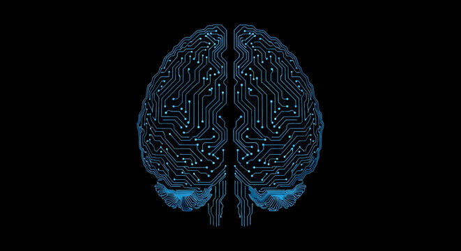 A visual representation of artificial intelligence: brain with electrical circuits