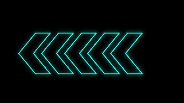 swipe neon stroke line cyan glow arrow, animation neon line, Glowing right arrow sign left direction cyan neon glow loop video.