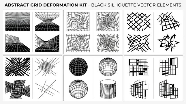 Black silhouette vector grid elements.