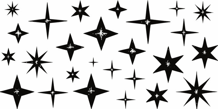 Starbursts collection distressed black silhouettes on a white background